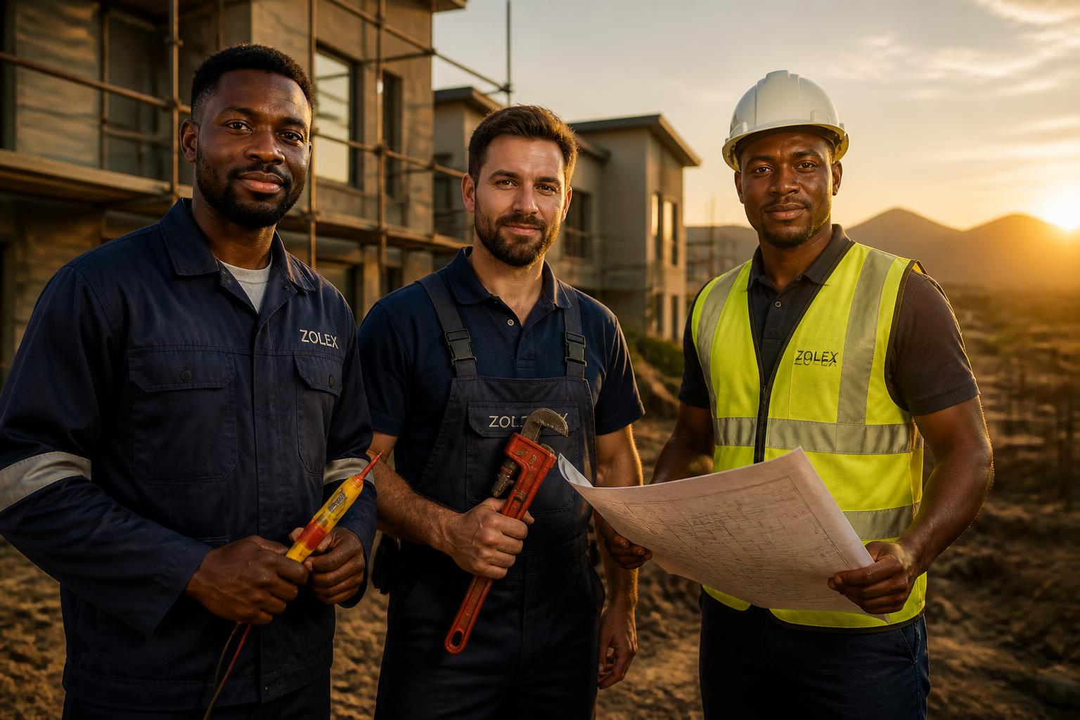 Zolex professional construction and trades team on a South African building site